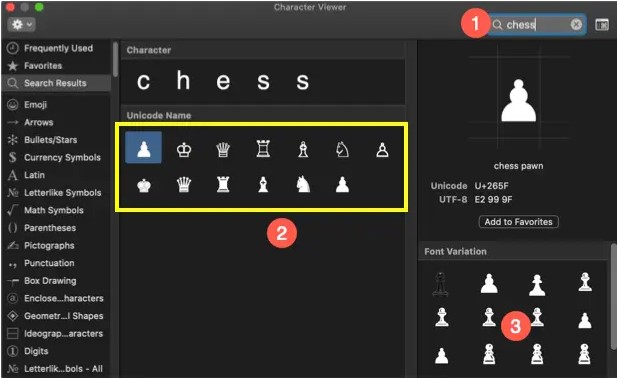 chess symbol on macbook