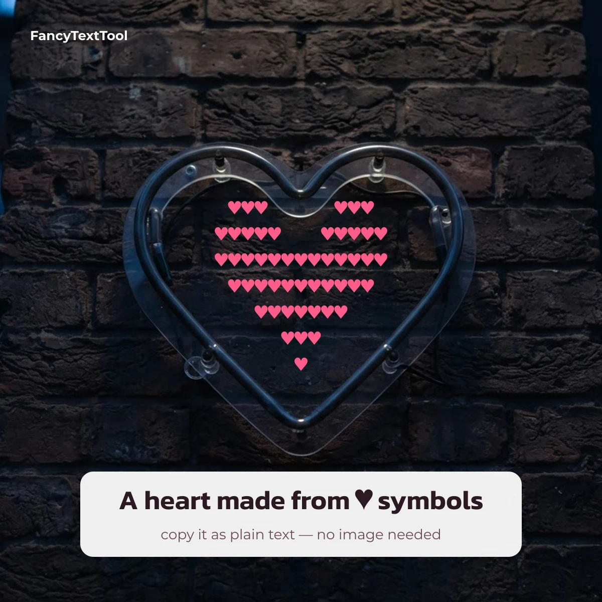 Heart from symbols: a text-art heart made of ♥ characters to copy as plain text