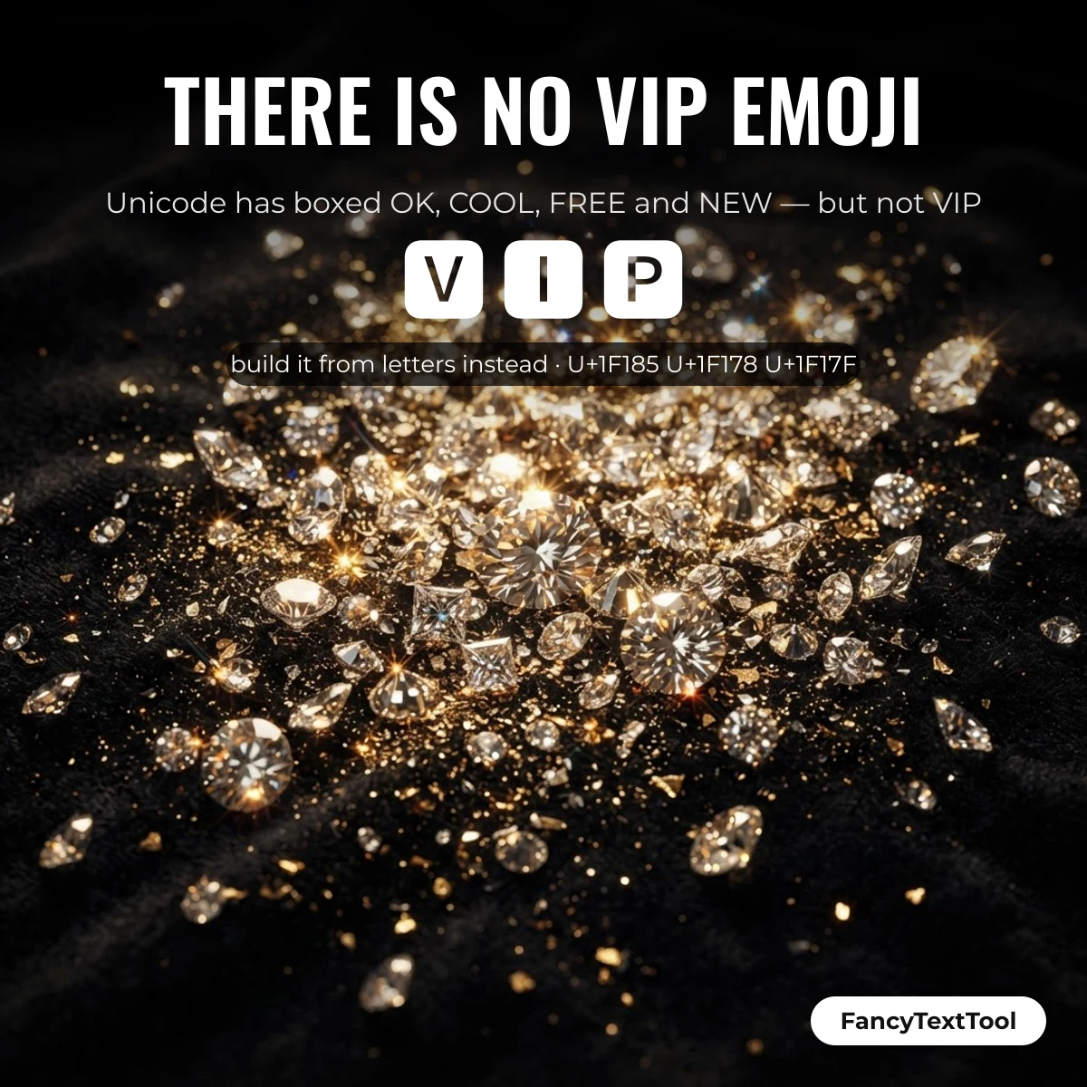 There is no VIP emoji in Unicode: VIP built from boxed letters ๐
๐
ธ๐
ฟ U+1F185 U+1F178 U+1F17F