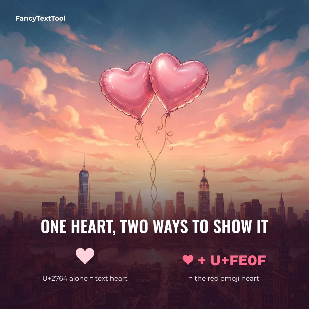 Love emoji versus text heart: ❤ U+2764 alone is a text heart, with U+FE0F it becomes the red emoji